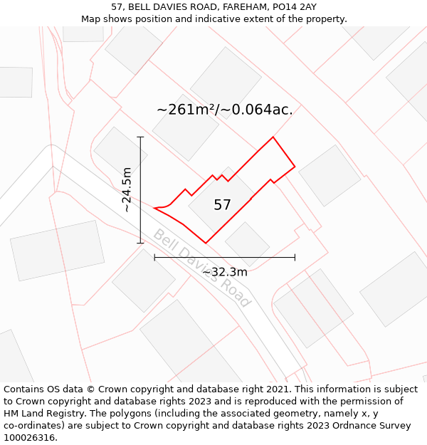 57, BELL DAVIES ROAD, FAREHAM, PO14 2AY: Plot and title map