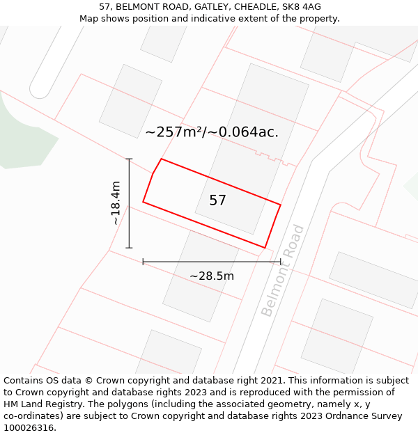 57, BELMONT ROAD, GATLEY, CHEADLE, SK8 4AG: Plot and title map