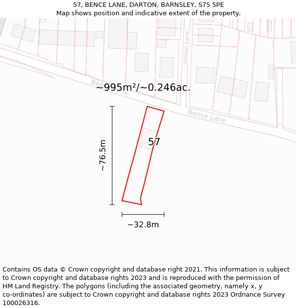 57, BENCE LANE, DARTON, BARNSLEY, S75 5PE: Plot and title map