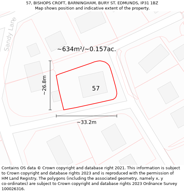 57, BISHOPS CROFT, BARNINGHAM, BURY ST. EDMUNDS, IP31 1BZ: Plot and title map