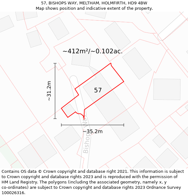 57, BISHOPS WAY, MELTHAM, HOLMFIRTH, HD9 4BW: Plot and title map