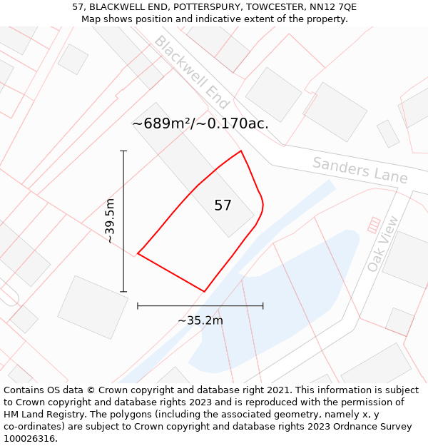 57, BLACKWELL END, POTTERSPURY, TOWCESTER, NN12 7QE: Plot and title map