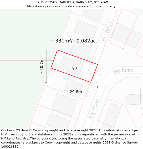 57, BLY ROAD, DARFIELD, BARNSLEY, S73 9DW: Plot and title map