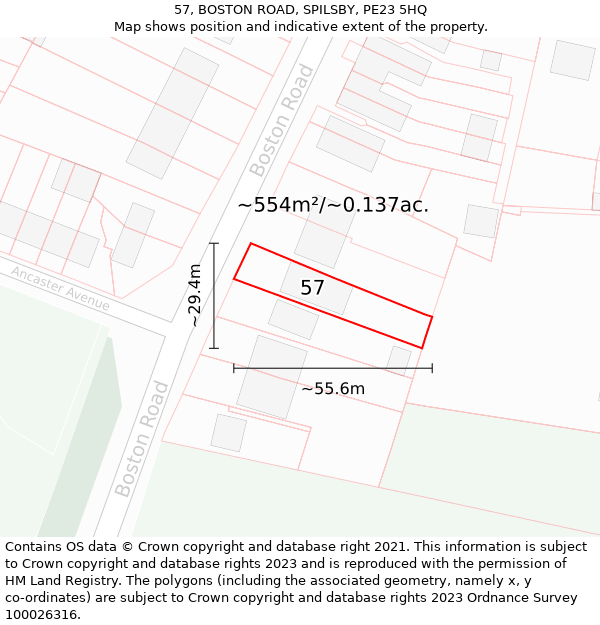 57, BOSTON ROAD, SPILSBY, PE23 5HQ: Plot and title map