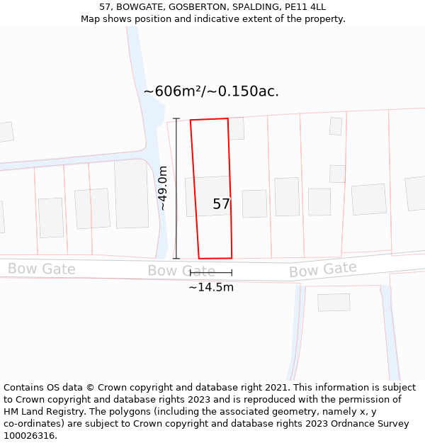 57, BOWGATE, GOSBERTON, SPALDING, PE11 4LL: Plot and title map