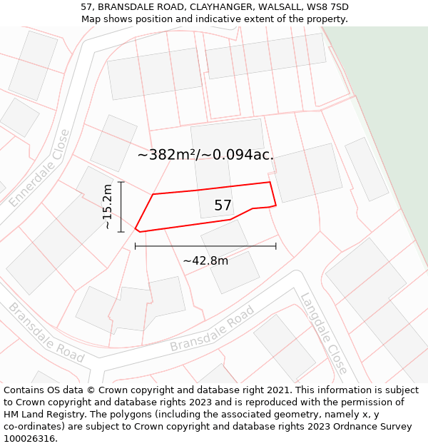 57, BRANSDALE ROAD, CLAYHANGER, WALSALL, WS8 7SD: Plot and title map