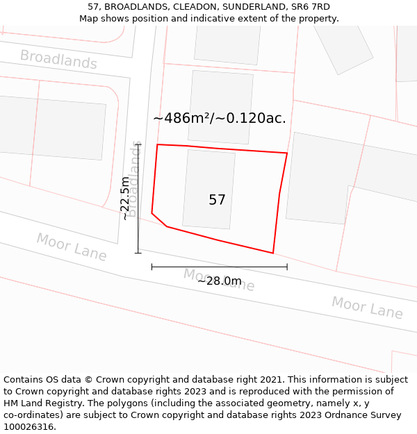 57, BROADLANDS, CLEADON, SUNDERLAND, SR6 7RD: Plot and title map