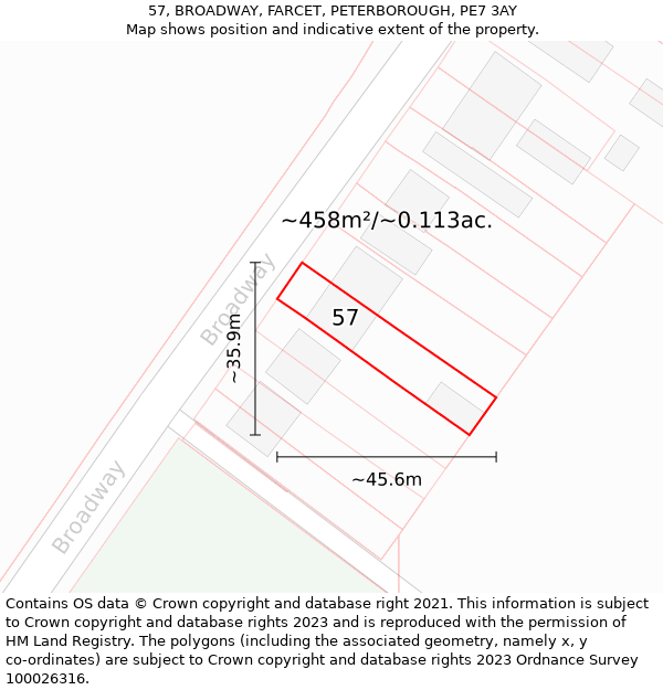 57, BROADWAY, FARCET, PETERBOROUGH, PE7 3AY: Plot and title map