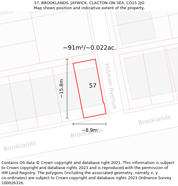 57, BROOKLANDS, JAYWICK, CLACTON-ON-SEA, CO15 2JG: Plot and title map