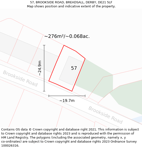 57, BROOKSIDE ROAD, BREADSALL, DERBY, DE21 5LF: Plot and title map