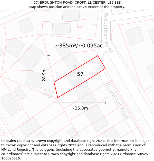 57, BROUGHTON ROAD, CROFT, LEICESTER, LE9 3EB: Plot and title map