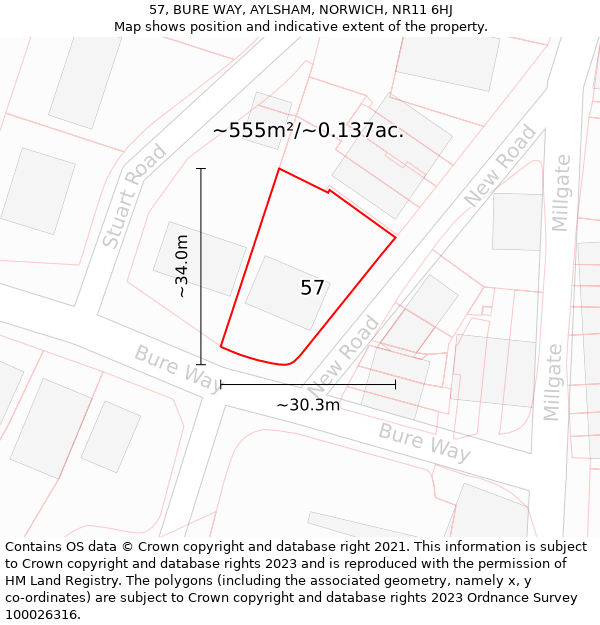 57, BURE WAY, AYLSHAM, NORWICH, NR11 6HJ: Plot and title map