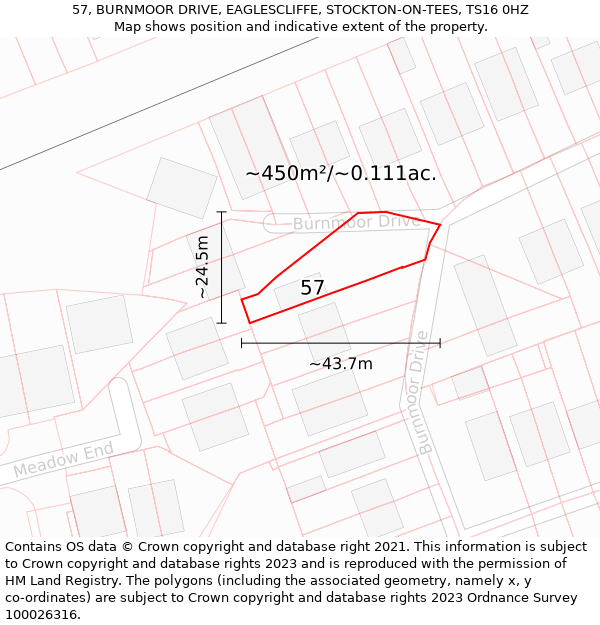 57, BURNMOOR DRIVE, EAGLESCLIFFE, STOCKTON-ON-TEES, TS16 0HZ: Plot and title map
