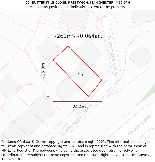 57, BUTTERSTILE CLOSE, PRESTWICH, MANCHESTER, M25 9PH: Plot and title map