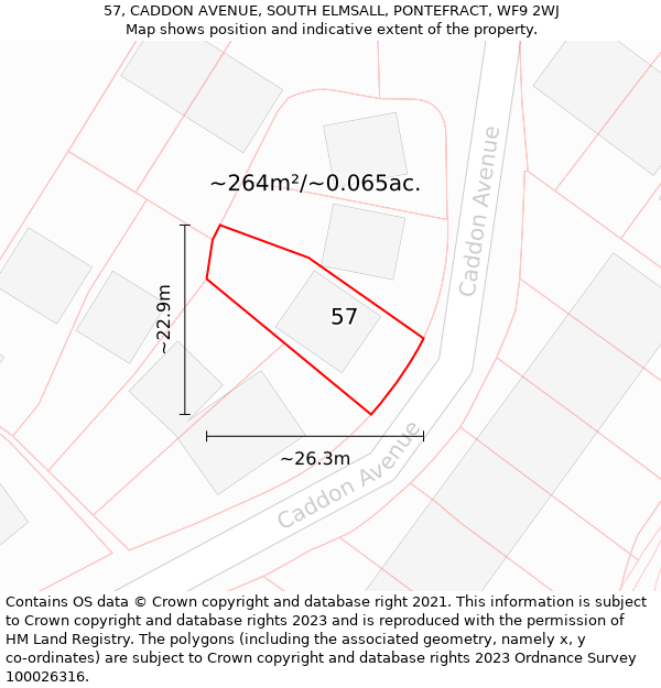 57, CADDON AVENUE, SOUTH ELMSALL, PONTEFRACT, WF9 2WJ: Plot and title map