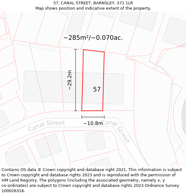 57, CANAL STREET, BARNSLEY, S71 1LR: Plot and title map