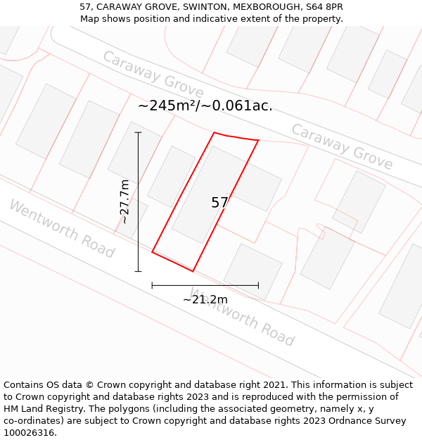 57, CARAWAY GROVE, SWINTON, MEXBOROUGH, S64 8PR: Plot and title map