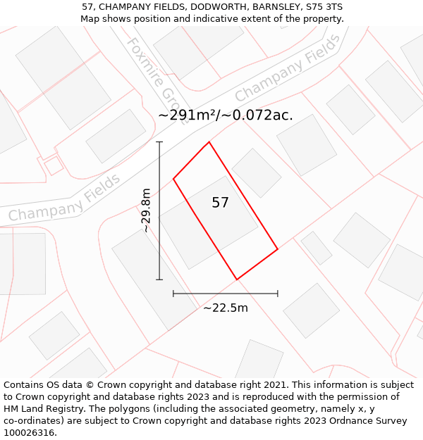 57, CHAMPANY FIELDS, DODWORTH, BARNSLEY, S75 3TS: Plot and title map