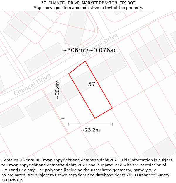 57, CHANCEL DRIVE, MARKET DRAYTON, TF9 3QT: Plot and title map