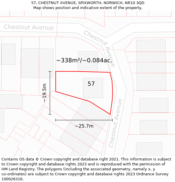 57, CHESTNUT AVENUE, SPIXWORTH, NORWICH, NR10 3QD: Plot and title map