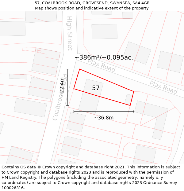 57, COALBROOK ROAD, GROVESEND, SWANSEA, SA4 4GR: Plot and title map