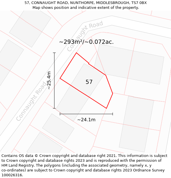 57, CONNAUGHT ROAD, NUNTHORPE, MIDDLESBROUGH, TS7 0BX: Plot and title map