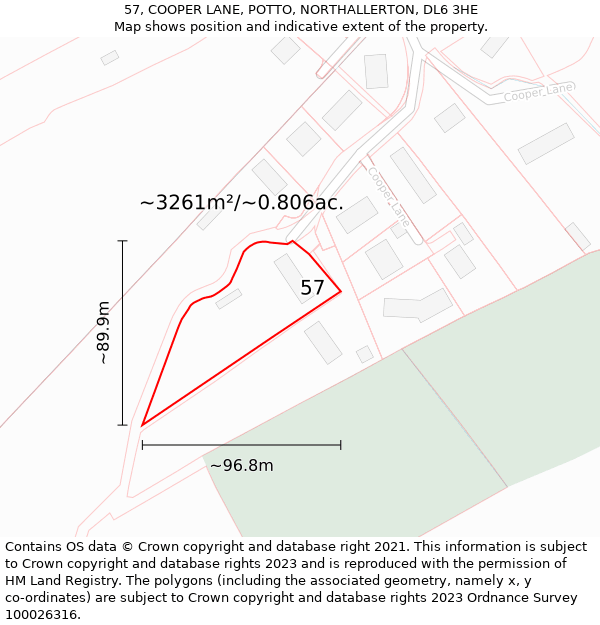 57, COOPER LANE, POTTO, NORTHALLERTON, DL6 3HE: Plot and title map