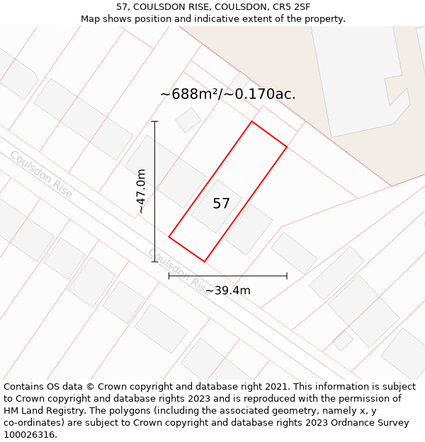 57, COULSDON RISE, COULSDON, CR5 2SF: Plot and title map