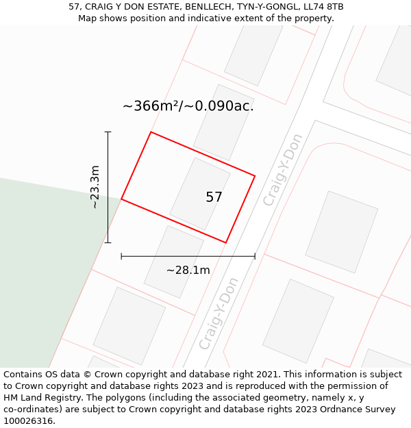 57, CRAIG Y DON ESTATE, BENLLECH, TYN-Y-GONGL, LL74 8TB: Plot and title map