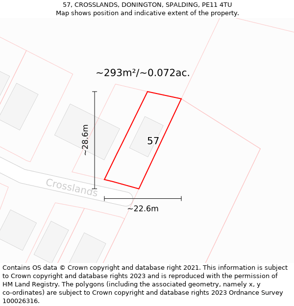 57, CROSSLANDS, DONINGTON, SPALDING, PE11 4TU: Plot and title map