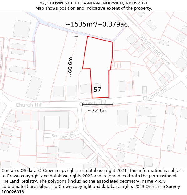 57, CROWN STREET, BANHAM, NORWICH, NR16 2HW: Plot and title map