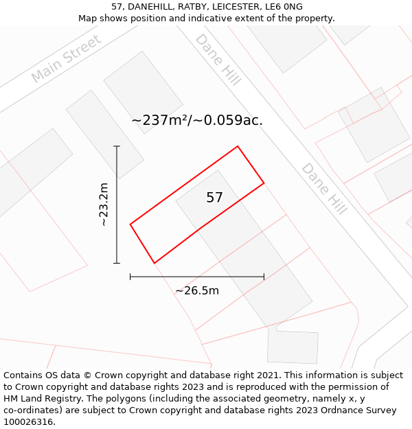 57, DANEHILL, RATBY, LEICESTER, LE6 0NG: Plot and title map
