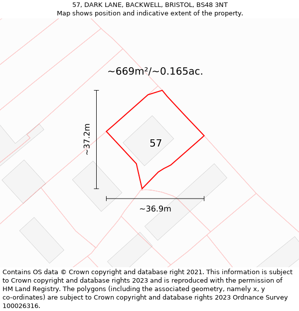 57, DARK LANE, BACKWELL, BRISTOL, BS48 3NT: Plot and title map