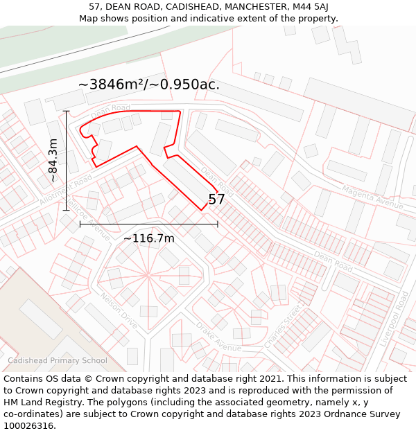 57, DEAN ROAD, CADISHEAD, MANCHESTER, M44 5AJ: Plot and title map