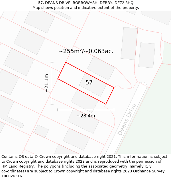 57, DEANS DRIVE, BORROWASH, DERBY, DE72 3HQ: Plot and title map