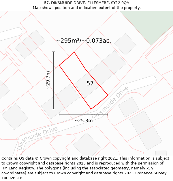 57, DIKSMUIDE DRIVE, ELLESMERE, SY12 9QA: Plot and title map