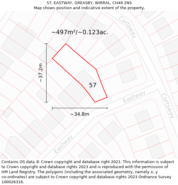 57, EASTWAY, GREASBY, WIRRAL, CH49 2NS: Plot and title map