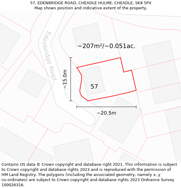 57, EDENBRIDGE ROAD, CHEADLE HULME, CHEADLE, SK8 5PX: Plot and title map