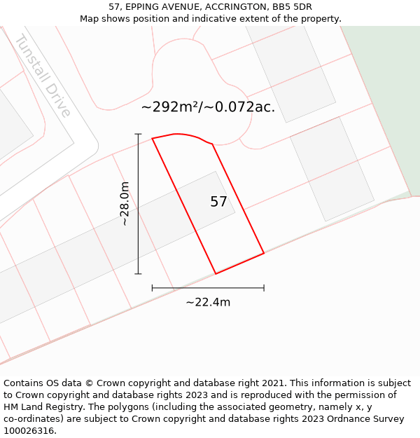 57, EPPING AVENUE, ACCRINGTON, BB5 5DR: Plot and title map