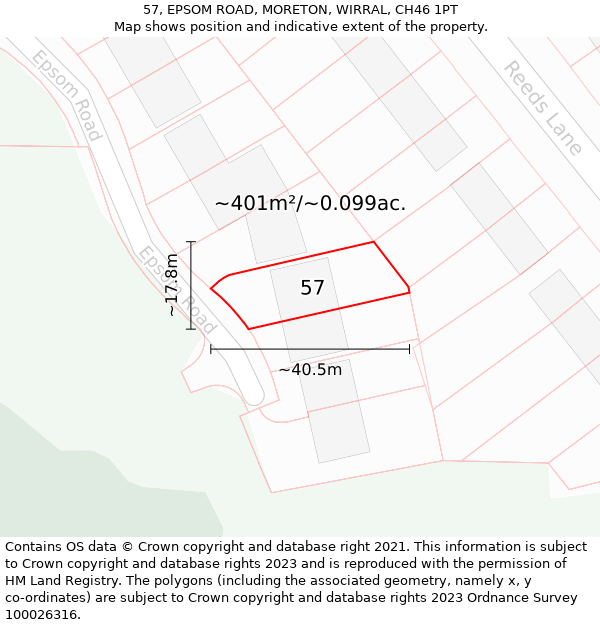 57, EPSOM ROAD, MORETON, WIRRAL, CH46 1PT: Plot and title map