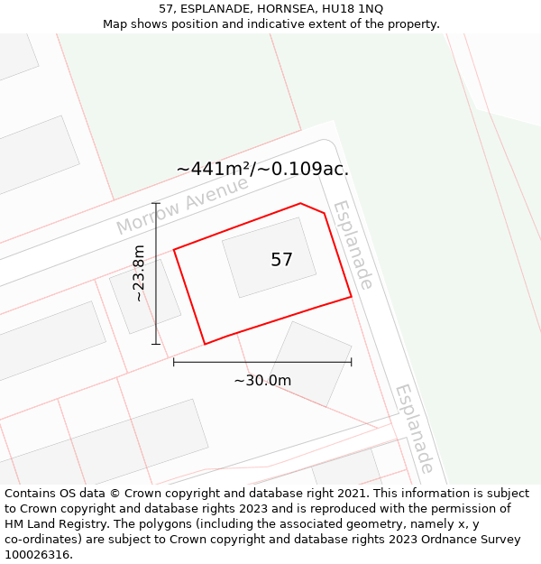 57, ESPLANADE, HORNSEA, HU18 1NQ: Plot and title map