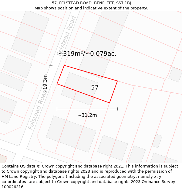 57, FELSTEAD ROAD, BENFLEET, SS7 1BJ: Plot and title map