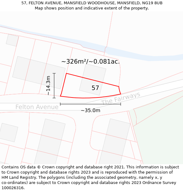 57, FELTON AVENUE, MANSFIELD WOODHOUSE, MANSFIELD, NG19 8UB: Plot and title map