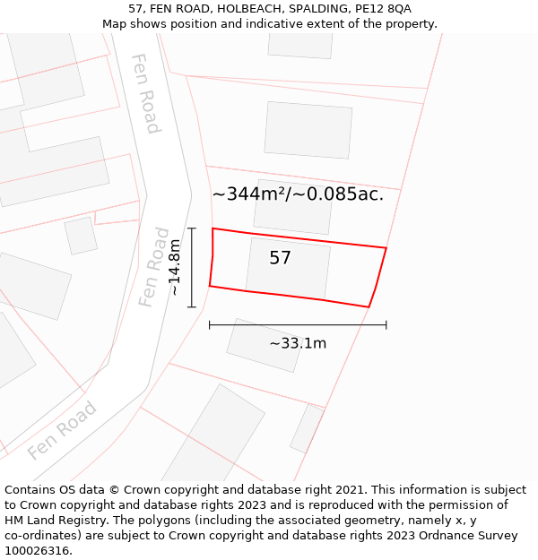 57, FEN ROAD, HOLBEACH, SPALDING, PE12 8QA: Plot and title map