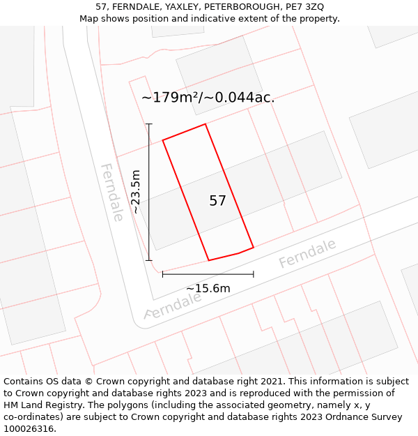 57, FERNDALE, YAXLEY, PETERBOROUGH, PE7 3ZQ: Plot and title map