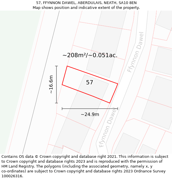 57, FFYNNON DAWEL, ABERDULAIS, NEATH, SA10 8EN: Plot and title map