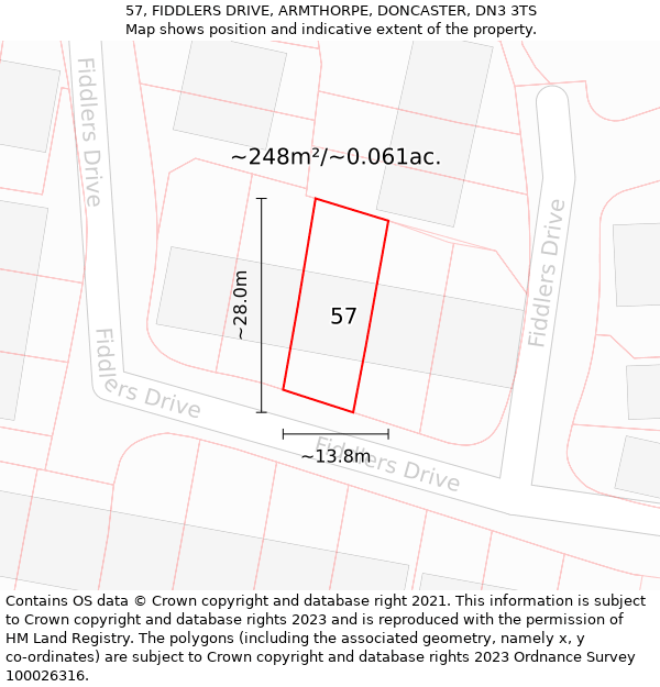 57, FIDDLERS DRIVE, ARMTHORPE, DONCASTER, DN3 3TS: Plot and title map