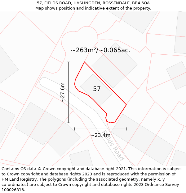 57, FIELDS ROAD, HASLINGDEN, ROSSENDALE, BB4 6QA: Plot and title map