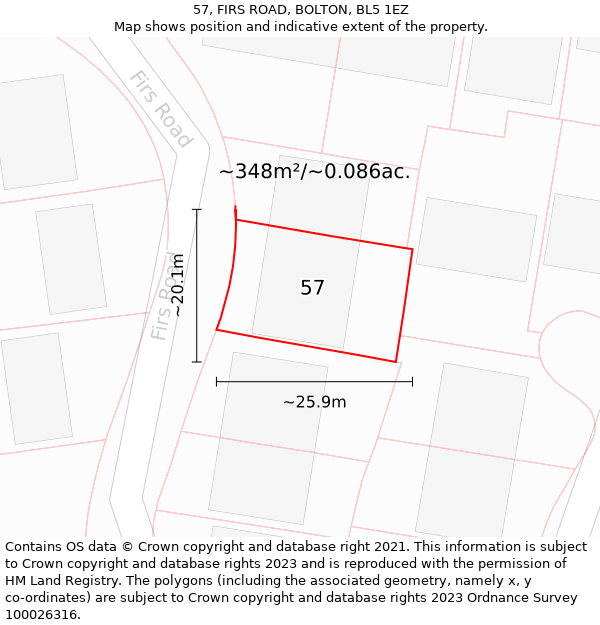 57, FIRS ROAD, BOLTON, BL5 1EZ: Plot and title map