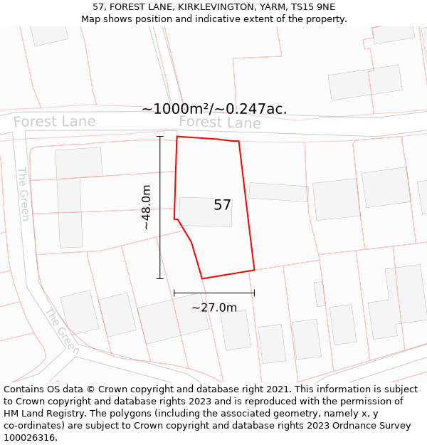 57, FOREST LANE, KIRKLEVINGTON, YARM, TS15 9NE: Plot and title map